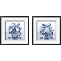 Framed 'Blue Teacup Bouquet 2 Piece Framed Art Print Set' border=