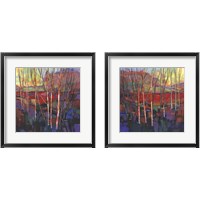 Framed 'Patchwork Trees 2 Piece Framed Art Print Set' border=