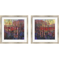 Framed 'Patchwork Trees 2 Piece Framed Art Print Set' border=