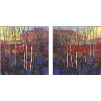 Framed 'Patchwork Trees 2 Piece Art Print Set' border=