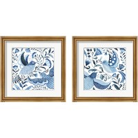 Framed 'Blue Bird Folk 2 Piece Framed Art Print Set' border=