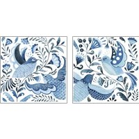 Framed 'Blue Bird Folk 2 Piece Art Print Set' border=