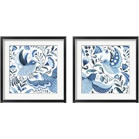 Framed 'Blue Bird Folk 2 Piece Framed Art Print Set' border=