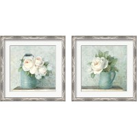Framed 'June Roses White Blue 2 Piece Framed Art Print Set' border=