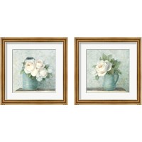Framed 'June Roses White Blue 2 Piece Framed Art Print Set' border=