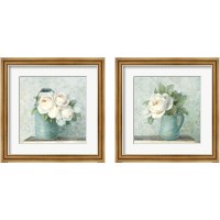 Framed June Roses White Blue 2 Piece Framed Art Print Set