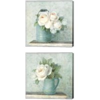 Framed June Roses White Blue 2 Piece Canvas Print Set