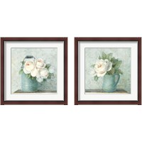 Framed June Roses White Blue 2 Piece Framed Art Print Set