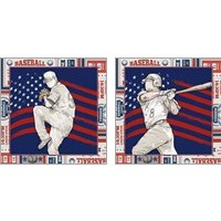 Framed 'American Baseball Player 2 Piece Art Print Set' border=