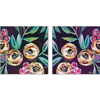 Framed 'Purple Floral 2 Piece Art Print Set' border=