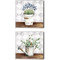 Framed 'Eucalyptus & Purple Flowers 2 Piece Canvas Print Set' border=