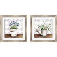 Framed 'Eucalyptus & Purple Flowers 2 Piece Framed Art Print Set' border=