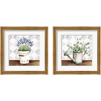 Framed 'Eucalyptus & Purple Flowers 2 Piece Framed Art Print Set' border=