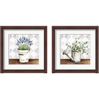 Framed 'Eucalyptus & Purple Flowers 2 Piece Framed Art Print Set' border=