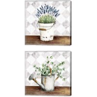 Framed 'Eucalyptus & Purple Flowers 2 Piece Canvas Print Set' border=