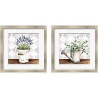 Framed 'Eucalyptus & Purple Flowers 2 Piece Framed Art Print Set' border=