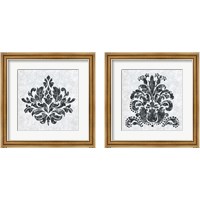 Framed 'Textured Damask on White 2 Piece Framed Art Print Set' border=