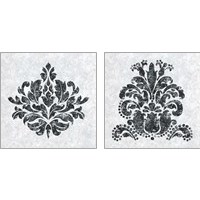 Framed 'Textured Damask on White 2 Piece Art Print Set' border=