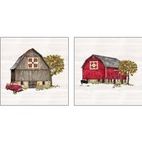 Framed Fall Barn Quilt 2 Piece Art Print Set
