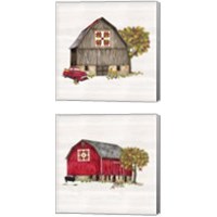 Framed 'Fall Barn Quilt 2 Piece Canvas Print Set' border=