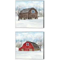 Framed 'Winter Barn Quilt 2 Piece Canvas Print Set' border=