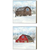 Framed 'Winter Barn Quilt 2 Piece Canvas Print Set' border=