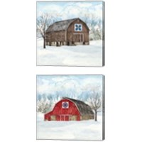 Framed Winter Barn Quilt 2 Piece Canvas Print Set