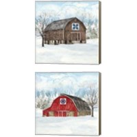 Framed Winter Barn Quilt 2 Piece Canvas Print Set