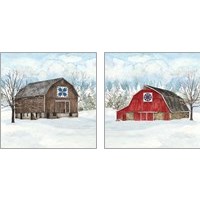Framed Winter Barn Quilt 2 Piece Art Print Set