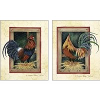 Framed 'Blue & Green Rooster 2 Piece Art Print Set' border=