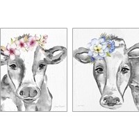 Framed 'Floral Cow 2 Piece Art Print Set' border=