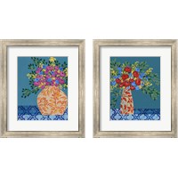 Framed 'Gathering of Flowers 2 Piece Framed Art Print Set' border=