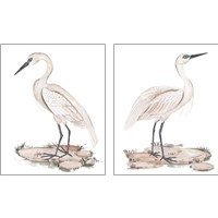 Framed White Heron 2 Piece Art Print Set