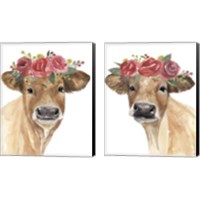 Framed 'Flowered Cow 2 Piece Canvas Print Set' border=