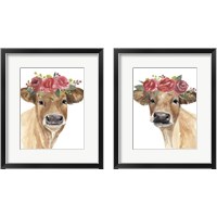 Framed 'Flowered Cow 2 Piece Framed Art Print Set' border=