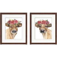 Framed 'Flowered Cow 2 Piece Framed Art Print Set' border=