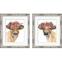 Framed 'Flowered Cow 2 Piece Framed Art Print Set' border=