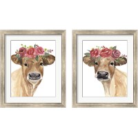 Framed Flowered Cow 2 Piece Framed Art Print Set