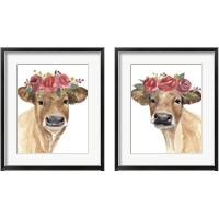 Framed Flowered Cow 2 Piece Framed Art Print Set