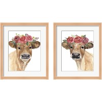 Framed 'Flowered Cow 2 Piece Framed Art Print Set' border=