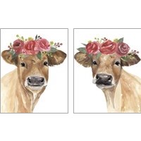 Framed 'Flowered Cow 2 Piece Art Print Set' border=