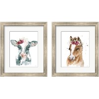 Framed 'Floral Cow & Pony 2 Piece Framed Art Print Set' border=