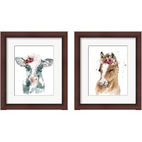 Framed 'Floral Cow & Pony 2 Piece Framed Art Print Set' border=