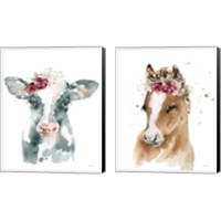 Framed Floral Cow & Pony 2 Piece Canvas Print Set