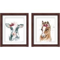 Framed Floral Cow & Pony 2 Piece Framed Art Print Set