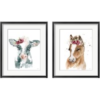 Framed Floral Cow & Pony 2 Piece Framed Art Print Set