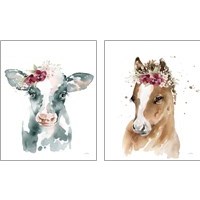 Framed Floral Cow & Pony 2 Piece Art Print Set