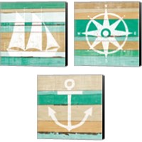 Framed 'Beachscape Green 3 Piece Canvas Print Set' border=
