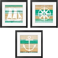 Framed 'Beachscape Green 3 Piece Framed Art Print Set' border=