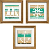 Framed 'Beachscape Green 3 Piece Framed Art Print Set' border=